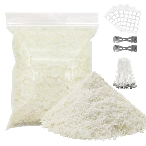 Premium-Sojawachs-Kit - 2.2lbs natürliches Sojawachs, 100% Baumwolldochte, 100 Dochtaufkleber, 2 Dochthalter - komplettes Kerzenherstellungszubehör für DIY-Kerzen von sevkumz