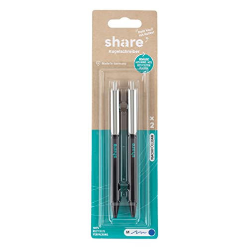 share Kugelschreiber 2er Set – Kugelschreiber Set spendet eine Unterrichtsstunde für ein Schulkind – Eco-Druckkugelschreiber – Schriftfarbe blau, 1 Stück (2er Pack) von share