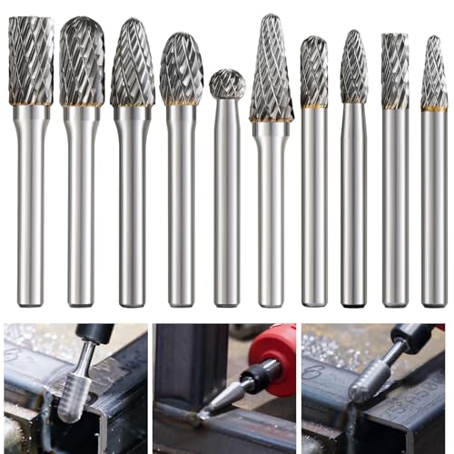 Hartmetall-Frässtifte mit Doppelschnitt, 10-teiliges Bohrgrat-Set mit 1/8 "Schaft und 1/4" Kopflänge für Heimwerker, Holzbearbeitung, Gravur, Metallschnitzerei, Bohren, Polieren von shengbenhao