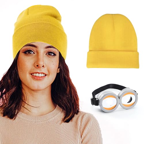 shengo Minion Schutzbrille, Schutzbrille Augen Despicable Me Brille und Gelber Hut für Weihnachten Halloween Festliche Party Verkleidung, Faschingskostüm von shengo