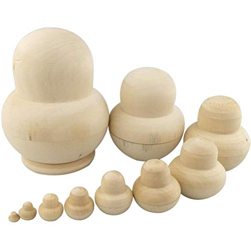 Shenruifa 10 Stück Unbemalte Russische Nistpuppen aus Holz, Russische Puppen, 10 Schichten, Puppenhandwerk, Spielzeug, Heimdekoration, Geschenke (Wie gezeigt) von shenruifa