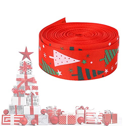 Weihnachtsband Zum Verpacken von Geschenken, 10 Yards, Weihnachtliches Themenband, Geschenkverpackungsgürtel, Hochzeitsfeier, Dekoration für Urlaub, (Weihnachtsbaummuster rot von shenruifa