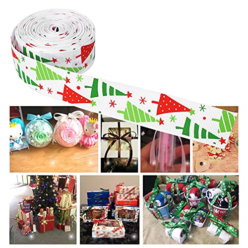 Weihnachtsband Zum Verpacken von Geschenken, 10 Yards, Weihnachtliches Themenband, Geschenkverpackungsgürtel, Hochzeitsfeier, Dekoration für Urlaub, (Weihnachtsbaummuster weiß von shenruifa