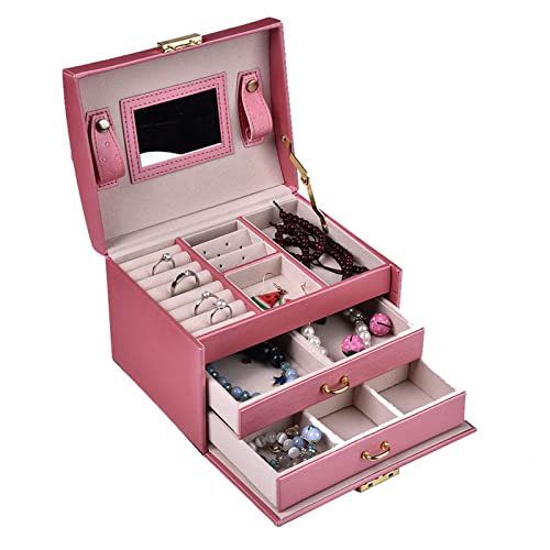 shenruifa Schmuckschatulle mit Griff, PU-Leder, Schmuck, Uhr, Aufbewahrungsbox, Ohrringe, Ohrstecker, Ringe, Halskette, Make-up-Halter, Organizer-Etui von shenruifa