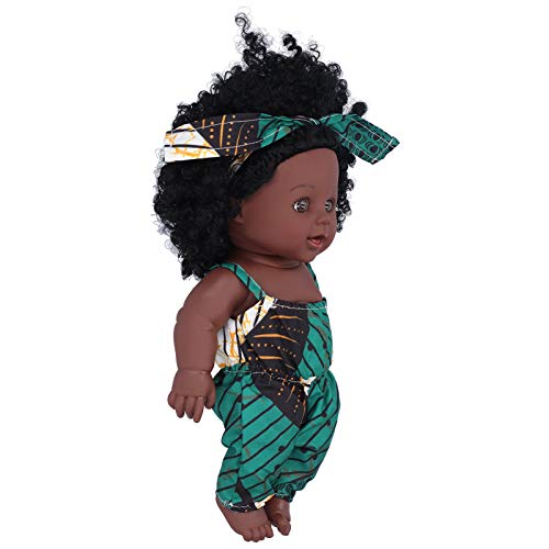 shenruifa Schwarze Babypuppe für Mädchen, 30 cm Große Wiedergeborene Babypuppen, Afrikanisches Baby, Schwarze Haut, Lockiges Haar, Kinderspielzeug (Q12.042 Dunkelgrüne Rebe) von shenruifa