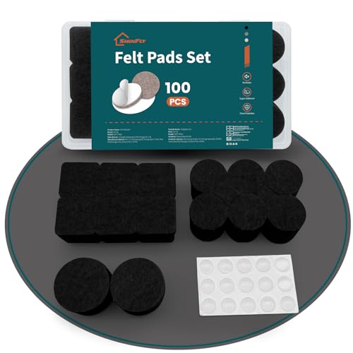 shinfly Möbel-Pads, Bodenschoner, 100 Stück, Möbel-Pads mit transparenten Stoßstangen-Pads, Filzgleiter für Möbelfüße, Bodenschoner für Möbelbeine, Anti-Bodenkratzer und reduziert Lärm, Schwarz von shinfly