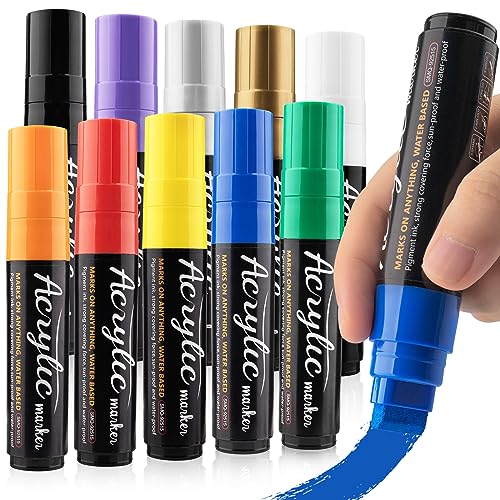 shirylzee Acrylstifte Marker Stifte,10 Farben 15mm Jumbo Stifte für steine wasserfest, Acrylmarker Multimarker Jumbo Filzspitze Stifte Set für Steine/Leinwand/Holz/Glas/Keramik von shirylzee