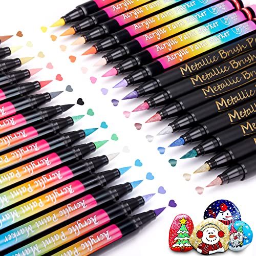 Acrylstifte Marker Stifte 30 Farben Acrylstifte für Steine Bemalen Wasserfest Multimarker Acrylmarker mit 8 Metallic Stifte für Holz, Rock, Glas, Papier, Keramik, Ostern Deko, Geschenkekarte von shirylzee