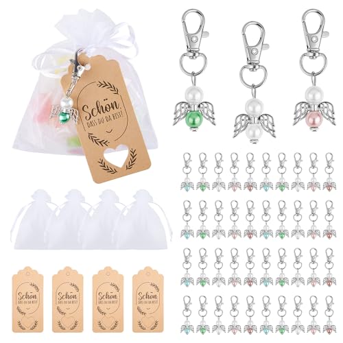 shirylzee 40 Stücke Hochzeit Taufe Anhänger, Schutzengel Anhänger mit Organza Beutel Kraftpapier Anhänger, Anhänger für Kommunion Gastgeschenke Konfirmation Taufe Geschenk Abschied von shirylzee