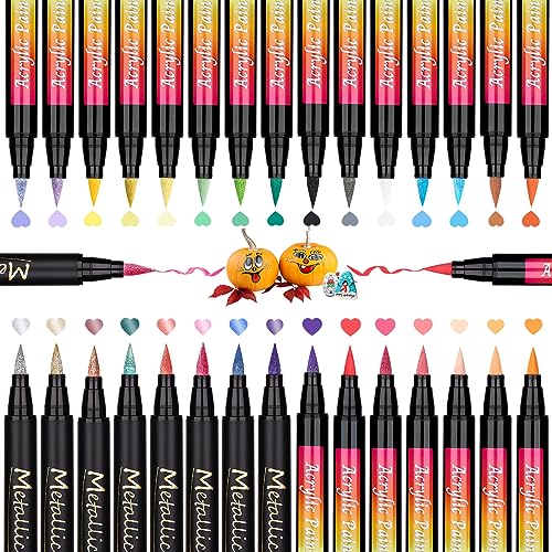 shirylzee Acrylstifte Marker Stifte,30 Farben Acrylstifte für Steine Wasserfest Acrylmarker Multimarker Steine Bemalen Stifte mit 8 Metallic Marker Stifte für Steine/Leinwand/Holz/Glas/Keramik von shirylzee