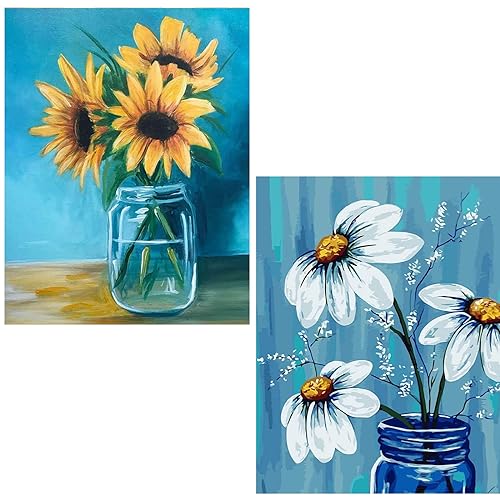 Malen Nach Zahlen Erwachsene Blumenvase - für Erwachsene Kinder Anfänger– 2er Set 40x50 CM Faltenfreie Leinwand und 3 Pinsel, Acrylfarbe ,Paint By Numbers Kits Als Haus Deko Geschenk(Rahmenlos) von shixpiov