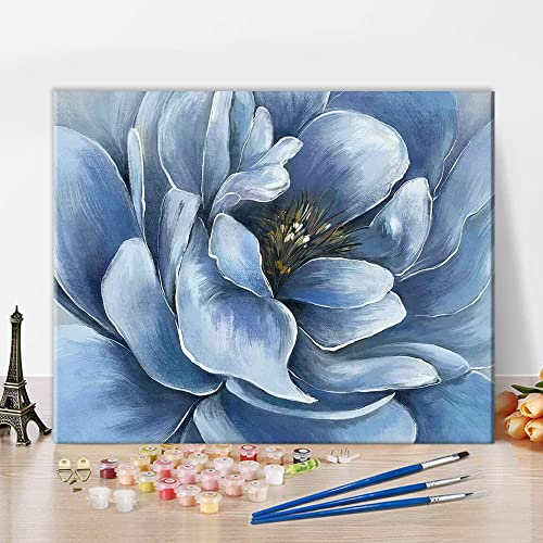 Malen nach Zahlen für Erwachsene und Kinder-Blühende Blumen, Anfänger DIY blaue Blume Muster Ölgemälde auf Leinwand Wanddekoration mit Pinseln Acryl-Pigment für Home Living Room Decor 40x50cm von shixpiov