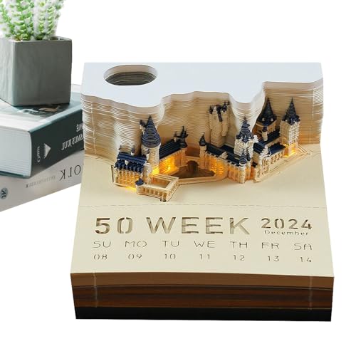 3D Kalender Abreißen 2024 | 3d Calendar 2024 | Schreibtisch Kalender Mit Lichtern | 2024 Tischkalender Notizblock | 2024 Kalender 3D Memo Pad Papier Kunst Sakura Baum 3D Notizblock Papier Schnitzen von shizuku