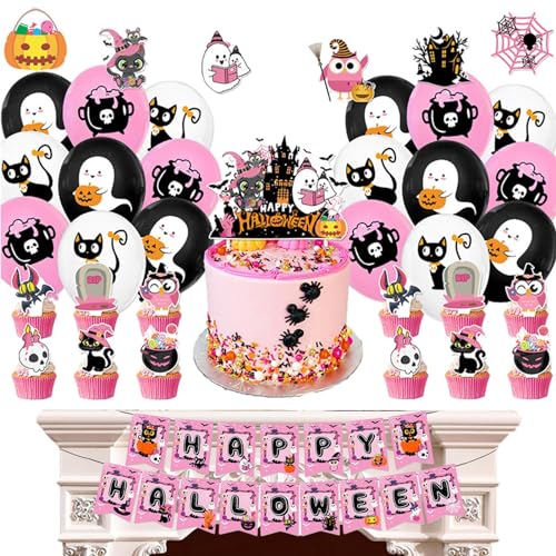 Halloween-Papier-Kuchenaufsatz-Set – Gruseliger Ballon-Halloween-Banner mit Kürbisen, Partyzubehör für Wohnzimmer, Balkon, Flur, Garten, Schlafzimmer, Esszimmer von shizuku