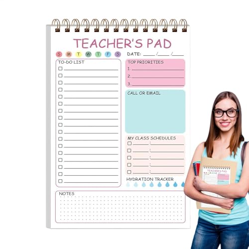 Notepads Teachers, 50 Sheets Teacher To-Do List Pad, 180g Memo Daily Planner, Motivating And Must-Have Stationery For Classroom, Elementary, 5.8 X 8.3 Inches von shjxi