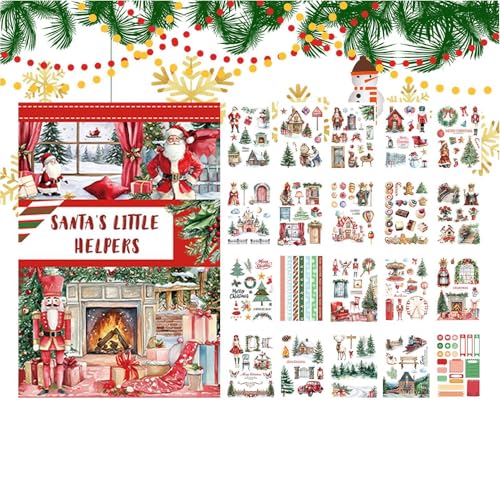 Vintage Christmas Scrapbooking Decoration Sticker Book Kit | Decorative Stickers For Crafting Greeting Cards And Photo Albums Charming Scrapbooking Sticker Kit With Vintage Christmas Patterns | Essent von shjxi