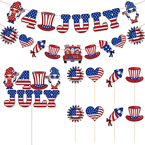 Amerikanische Flaggen-Wimpelkette – US-Wimpelkette mit amerikanischer Flagge, Banner – Cupcake-Aufsätze, Stick-Flaggen, Banner, 4. Juli Veteranen- -Dekoration, US-Wimpelkette von shjxi