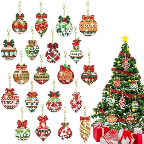 Diamond Painting Weihnachten Anhänger, 20 Stück Diamond Painting Schlüsselanhänger Weihnachtsbaum Anhänger, 5D Doppelseitige Diamond Painting Kinder Weihnachten für DIY Basteln Weihnachten von shockassist