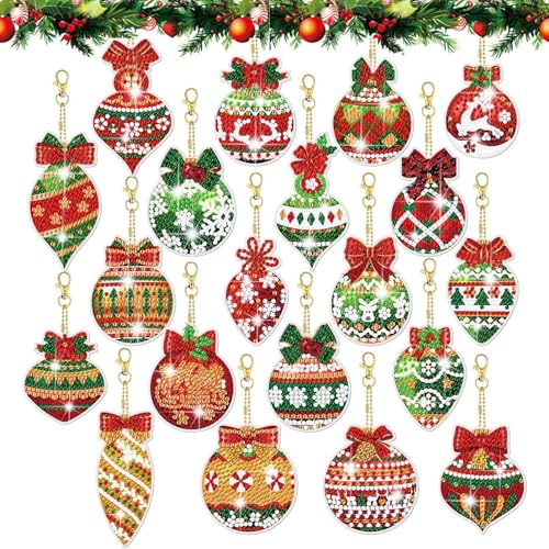 Diamond Painting Weihnachten Anhänger, 20 Stück Diamond Painting Schlüsselanhänger Weihnachtsbaum Anhänger, 5D Doppelseitige Diamond Painting Kinder Weihnachten für DIY Basteln Weihnachten von shockassist