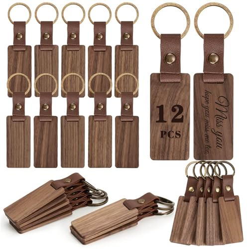 Shockassist Schlüsselanhänger Holz 12pcs Rohlinge Personalisierter Schlüsselanhänger leder, Anhänger mit Schlüsselring, für Lasergravur, DIY verschiedene Schlüsselanhänger personalisiert von shockassist