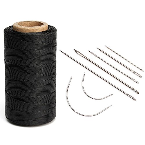 Naehgarn 260 Meter ledernähen gewachst 1mm Naehfaden Wachs Schnurcord mit 7pcs lederne nahen Nadeln für Leder Fertigkeit DIY, Polyester (Schwarz) von showll