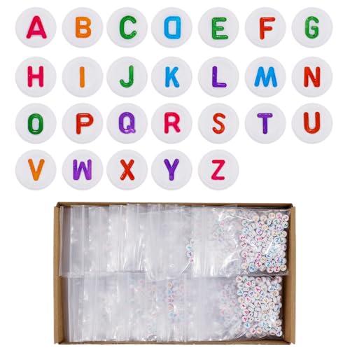 SHOWLL 2600 Stück Farbe Alphabet Perlen Für Armbänder Buchstaben, 7 Mm Acryl Rund Buchstabenperlen Für Armbänder, Letter Beads Perlen Buchstaben Für Armbänder Buchstaben Perlen Set von showll