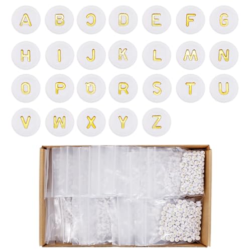 SHOWLL 2600 Stück Goldene Alphabet Perlen Für Armbänder Buchstaben, 7 Mm Acryl Rund Buchstabenperlen Für Armbänder, Letter Beads Perlen Buchstaben Für Armbänder Buchstaben Perlen Set von showll