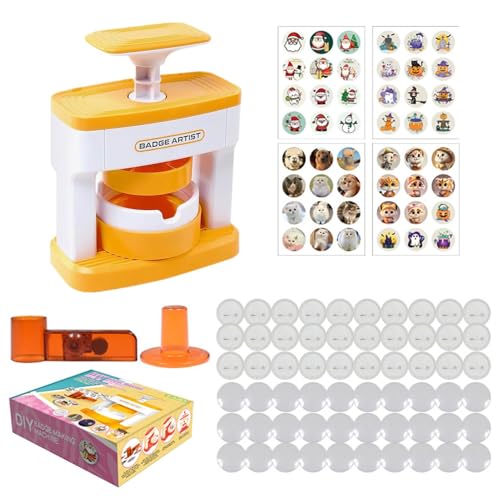 Button Maker Badge Machine Pin Badge Maker Kids, Badge Button Press Button Maker Machine with 48pcs Button Parts & Cute Stickers & Circl-e Cutter for Children and Christmas von shpuuyy