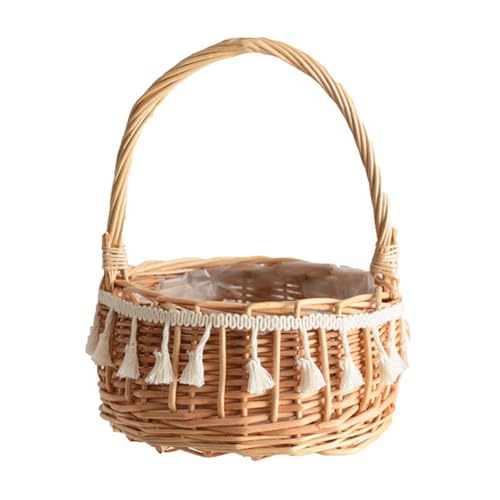 Osterkörbchen Mit Henkel, Rattan Gewebte Hochzeits Blumenkörbe Mit Griffen, Quaste Tragbarer Blumenkorb, Rattan Körbe Süßigkeitskorb, Für Flure, Wohnzimmer, Kinderzimmer, 20x20x25cm von shpuuyy