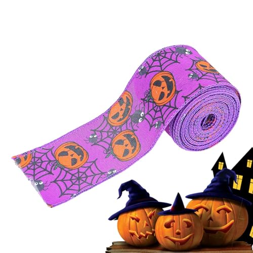 shpuuyy Halloween-Band, Halloween-Band mit Drahtrand | 16,4 Fuß Stoffband,Halloween-Themen-Totenkopf-Musterband, Bastelband für Kranz-Heimdekoration von shpuuyy