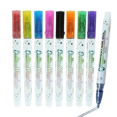 shpuuyy Selbstkonturmarker, Zeichenstifte und Marker | 8 Farben Doppellinien-Stift-Schimmermarker,Zeichenstifte Zeichenmarker-Set, Malzubehör zum Ausmalen, Kritzeln, Weihnachten von shpuuyy