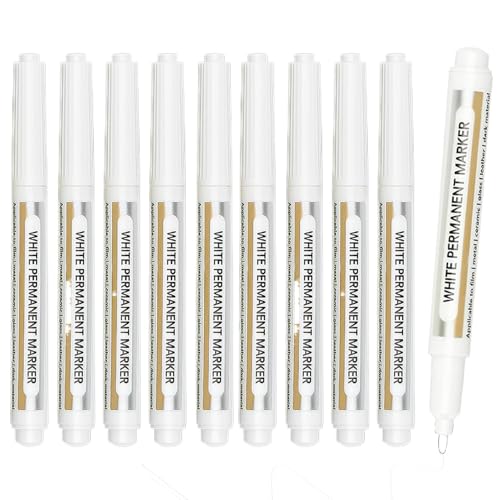 shpuuyy White Permanent Marker, Permanent Waterproof Paint Marker, 10X Marking Tool, Oil Based Art Pen with Extrafine Tip for Wood, Tire, Fabric, Metal, Canvas von shpuuyy