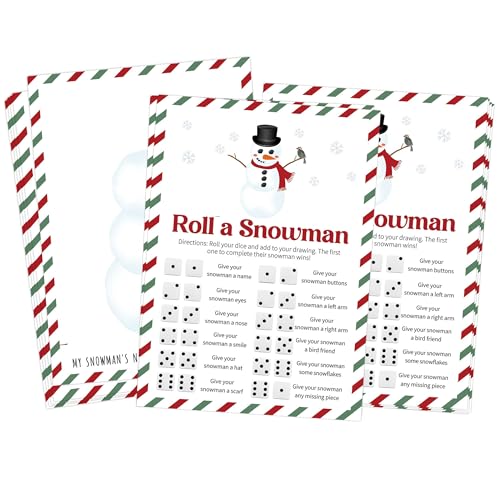 Roll A Schneemann Spiel Würfelrollspiel Weihnachten Candy Spiel Weihnachtsspiele für Familienfeier Eisbrecher Spiele Winteraktivität Partyspiele für Teenager 25 Spielkarten 2 von shupai