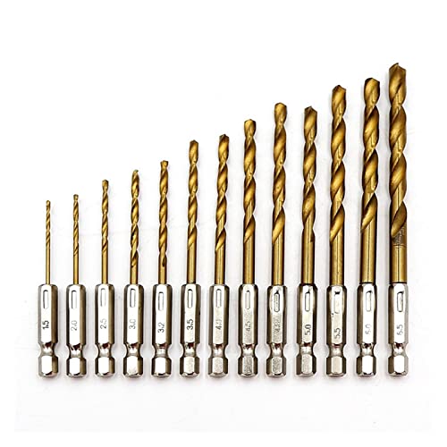 sibulv 1/4 SEX SHANK 1.5-6.5mm Schraubendreher Twist Bohrer 13pcs / set HSS. Hochgeschwindigkeits-beschichteter Bohrer-Set Spiralbohrer von sibulv