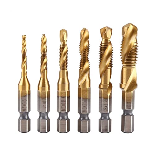 sibulv 6 stücke Metrisches Thread. M3-M10. Tap Bohrer Bits 1/4 Zoll Hex Schaft beschichtet HSS. Bohrung Hahnbits Gewindeschraube Tippetools Spiralbohrer von sibulv