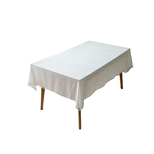 sibulv Französische Baumwolle Pure White Tischdecke Jacquard Geometrische punktierte Kugel der Wolle Rechteckige Tischdecke Couchtisch Tischdeckenabdeckung(100x140cm) von sibulv