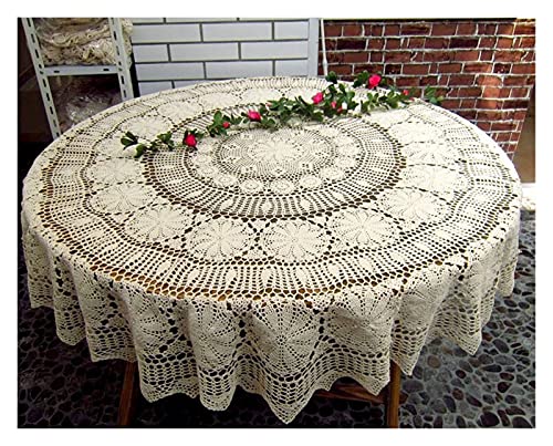 sibulv Weihnachtsdekorationen handgefertigte Häkelblume große kreisförmige Tischdecke Tischdecke Baumwolle doilies Sofa Handtuch Bettbezug Tuch(Beige Diameter 180CM) von sibulv