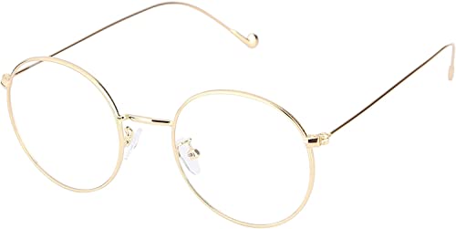 sigaer Brille Nerdbrille Retro Rund Unisex Metallgestell Brillenfassung Dekobrillen 140x50mm Gold von sigaer