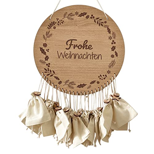 Blumenkranz Adventskalender zum Befüllen - Inkl. 24 Geschenksäckchen - Für Kinder und Erwachsene - Holz - Eichenfurnier - Geschenk Kalender - Weihnachten - Maße: 38,0 Ø cm - signodoo von signodoo