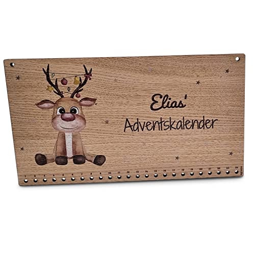 Rentier Adventskalender zum Befüllen und personalisiert mit Wunschnamen - Für Kinder und Erwachsene - Holz - Eichenfurnier - Geschenk Kalender - Weihnachten - BxH: 35,0 x 19,0 cm - signodoo von signodoo