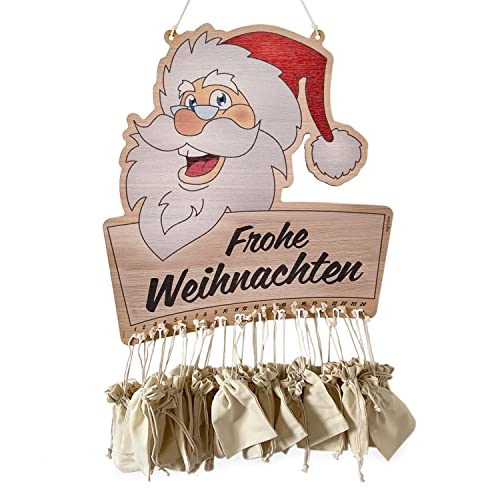 Weihnachtsmann Adventskalender zum Befüllen - Inkl. 24 Geschenksäckchen - Für Kinder und Erwachsene - Holz - Eichenfurnier - Geschenk Kalender - Weihnachten - BxH: 51,0 x 50,0 cm - signodoo von signodoo