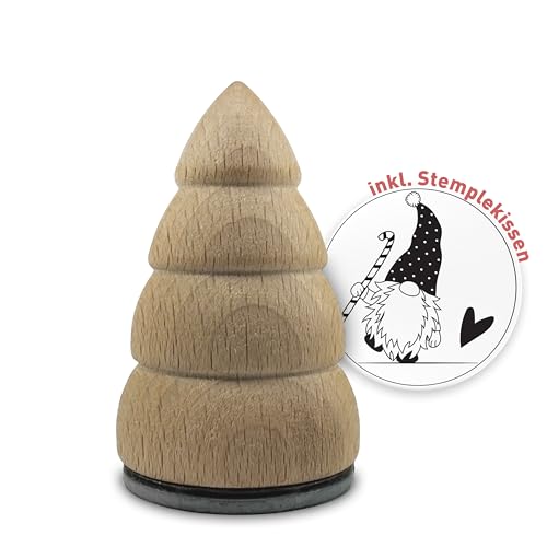 Weihnachtsstempel in Tannenbaum-Optik – Unlackiert, 4 cm Durchmesser, 6,8 cm Höhe inkl. Stempelkissen, Weihnachtswichtel von signodoo