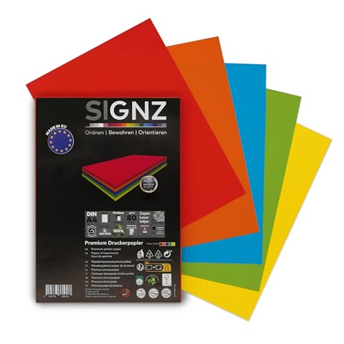 SIGNZ Kopierpapier, DIN A4, farbig (35 x 5 Farben), 80g, 175 Blatt, Druckerpapier für Zuhause & Office, FSC Mix 70% von signz