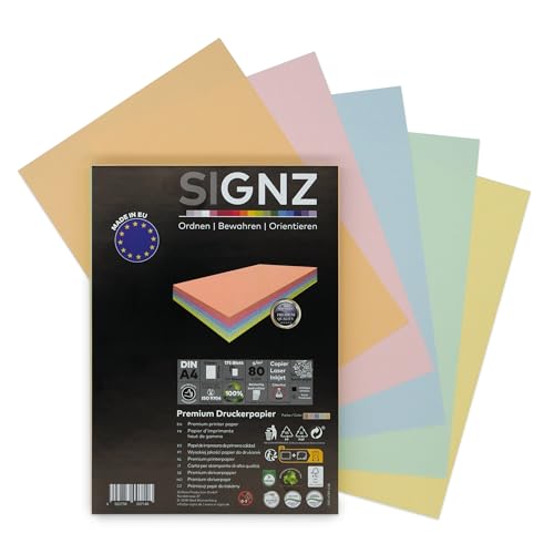 SIGNZ Kopierpapier, DIN A4, farbig (35 x 5 Pastell-Farben), 80g, 175 Blatt, Druckerpapier für Zuhause & Office, FSC Mix 70% von signz