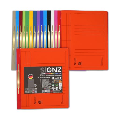 SIGNZ Schnellhefter DIN A4 aus Karton, 15 Stück, gefaltet, farblich sortiert, CO2-neutral hergestellt, made in Germany von signz