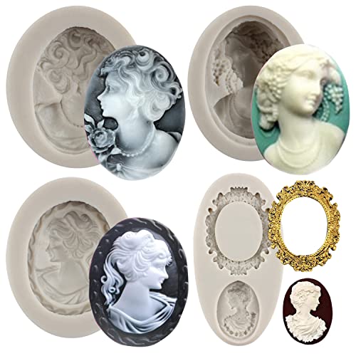 Sijiangmold Cameo Bilderrahmen Silikonformen Rahmen Lady Avatar Fondant Form für Kuchen Dekorieren Cupcake Topper Süßigkeiten Schokolade Gummipaste Set von 4 von sijiangmold