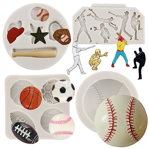 Sijiangmold Silikonform für Baseball-Fondant, Baseball-Softball-Handschuh, für Cupcake-Aufsätze, Kuchendekoration, Schokolade, Süßigkeiten, Polymer-Ton, Gummipaste, 4 Stück von sijiangmold