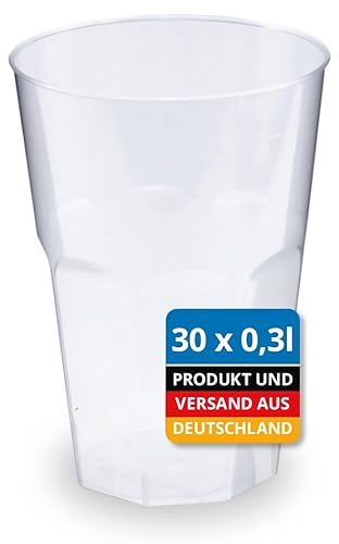 silverkitchen 30 Cocktailbecher 0,3L Mehrweg | Wiederverwendbare Trinkbecher | Flexibel | Spülmaschinenfest | Partybecher Plastikbecher Mehrweg | Kunststoff Becher in Transparent von silverkitchen