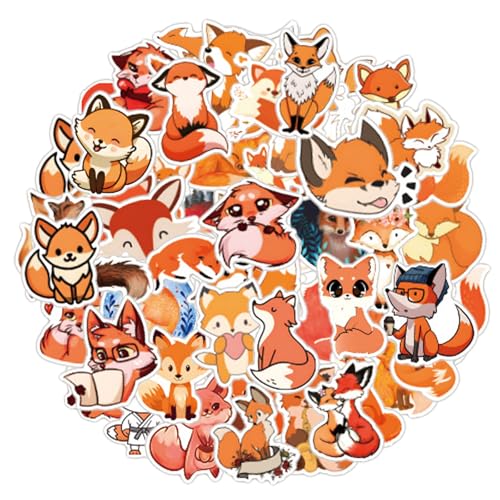 simarro 60 Stück Füchse Aufkleber Fox Sticker, Niedliche Tiere Sticker Wiederverwendbar Fox Sticker Set für Kinder Niedlich Deko Vinyl Fuchs Aufkleber für Laptop Scrapbook Skateboard Auto Gepäck von simarro