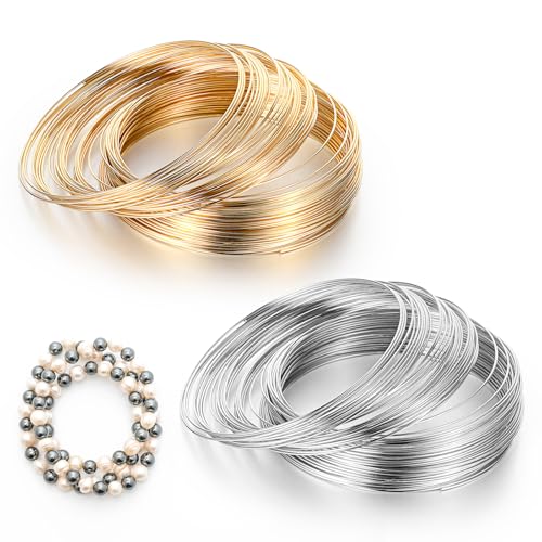 simarro Armband Memory Wire, 200 Stück Metallringe zum Basteln Basteldraht Memory Beading Draht Schmuckdraht Set für DIY Armbandherstellung Schmuckherstellung Heimwerkerbedarf (Gold+Silber) von simarro